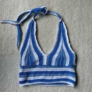 Hollister Blue and White Striped Knit Top